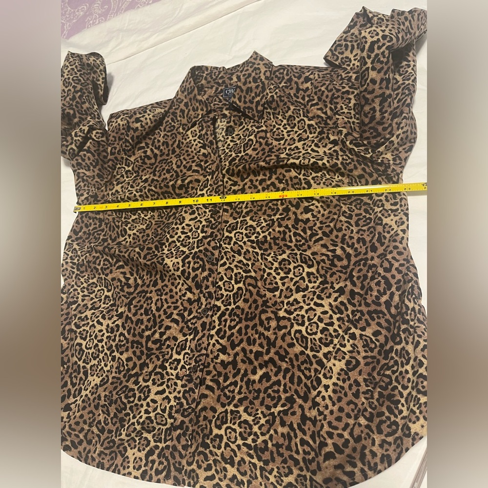 CHAPS Plus Women’s Black & Brown Cotton Animal Print BD LS Shirt Size 1X - Picture 8 of 11